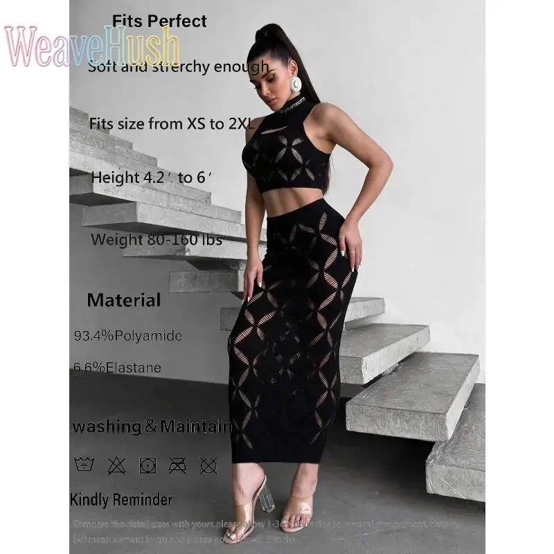 Women's 2026 Hollow Thick-Knit 2-Piece Clothes Set, Turtleneck Top & Wrap-Hem Mini Dress, Night-Out Wear for Club & Date Nights