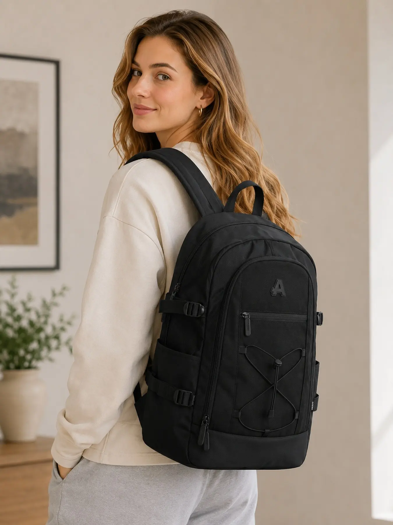 Aoking Casual Backpack, Durable Woven Rope, Multi-Compartment Large Capacity, Unisex College Student Bag, Lightweight Fashion Travel Commute Backpack