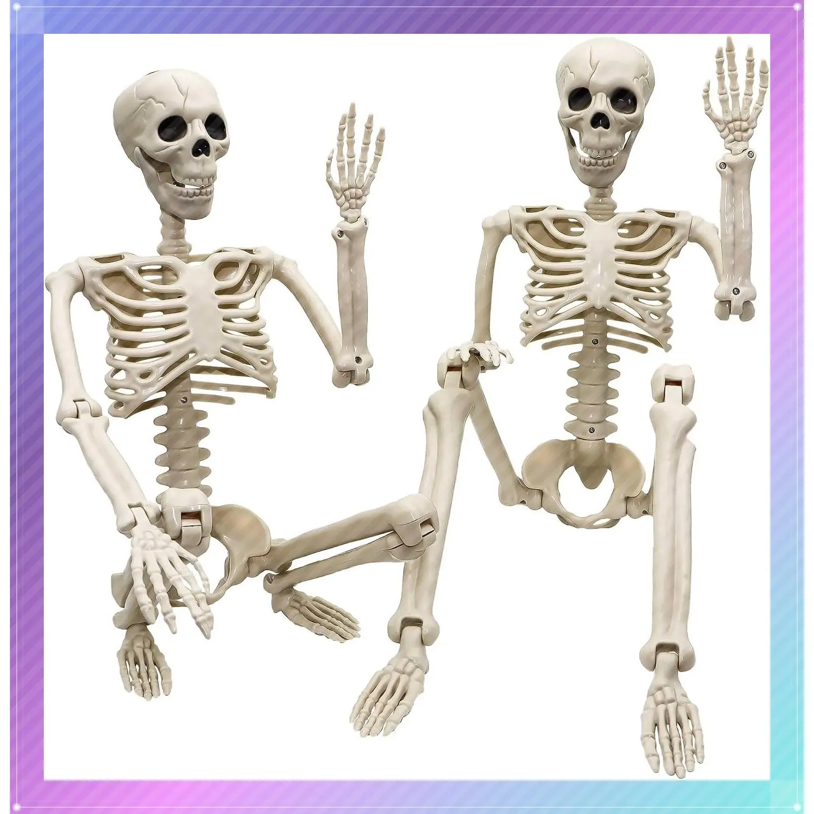 2 Pack 36" Halloween Skeleton - 3 ft Life Size Human Skeleton with Full Body Posable Joints, Plastic Skeleton Props for Yard Patio Lawn Garden Spooky Party DecorationsGift