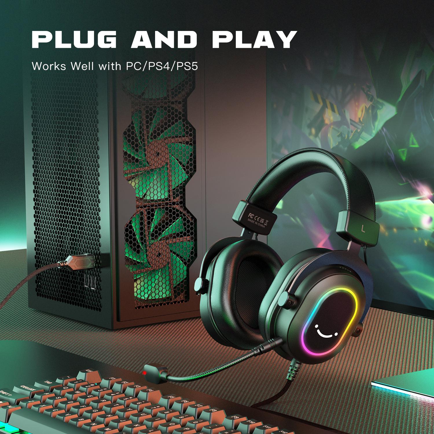 FIFINE H6 Gaming Headset for PC-Wired Headphones with Microphone, 7.1 Surround Sound Computer USB Headset for Laptop, Streaming Headphones on PS4/PS5, with there EQ Mode, RGB, Soft Ear Pads FIFINE H6 Gaming Headset for PC-Wired Headphones with Microphone, 7.1 Surround Sound Computer USB Headset for Laptop, Streaming Headphones on PS4/PS5, with there EQ Mode, RGB, Soft Ear Pads