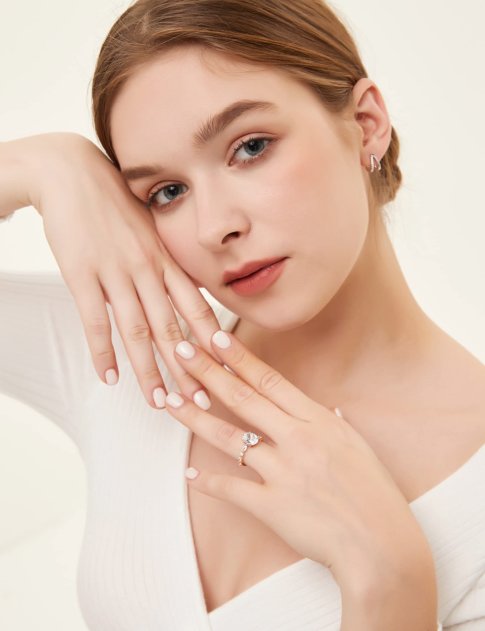 EAMTI 3 CT 925 Sterling Silver Ring Oval Cut Cubic Zirconia Engagement Solitaire Halo Promise Ring for Women