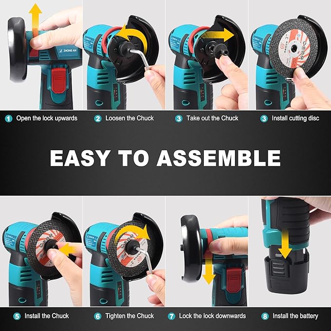 【FathersDay Gift】12V Cordless Mini Brushless Angle Grinder Kit with 4 Gutting Blades,2 pcs 12V 1500mAh Batteries 19500 RPM/Min,for Cutting Grinding Polishing Electric Heavy Duty Handle Power Tools,Blackfriday,Christmas Gift fathersdaygift
