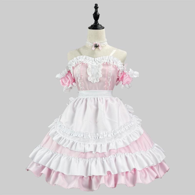 Japanese Sweet Lolita Dress Anime Cat Girl Plus Size Maid Halloween Cosplay Costume Pink Ruffles Kawaii Princess Party Dresses