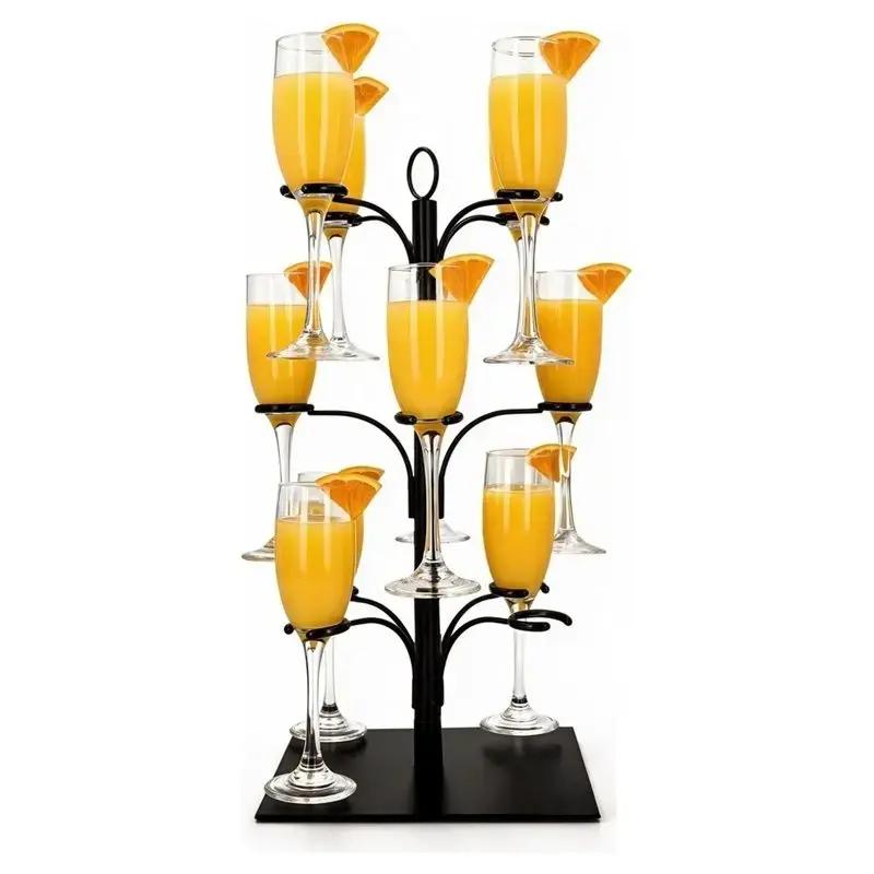 Disassembleable Metal Tree Shape Cocktail Glass Vertical Rack - 12-Glass Capacity, Glam Look Champagne Tower Holder, Sturdy Bar Display for Wedding Party, Home Bar Decor