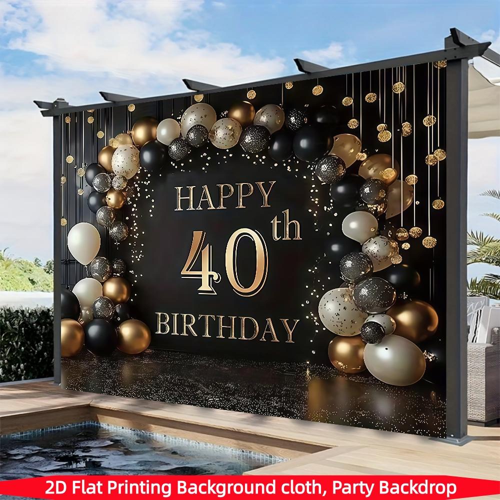 Gold 40th Birthday Banner, Polyester Material, Ideal for Home Decor, Office Parties, Photography Backdrop, Indoor Outdoor Use