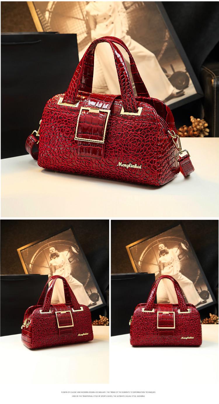 2026 New Bordeaux Boston Bag, Lace Crocodile Texture Embossed Pillow Bag, Luxury Handbag for Women, Crossbody Shoulder Bag
