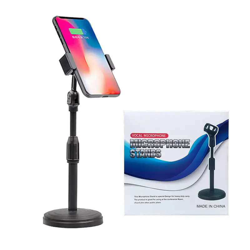 Phone Live Streaming Stand Adjustable Desk Mount, Universal Lazy Disk Phone Holder for Kuaishou Douyin Influencers, Desktop Smartphone Stand