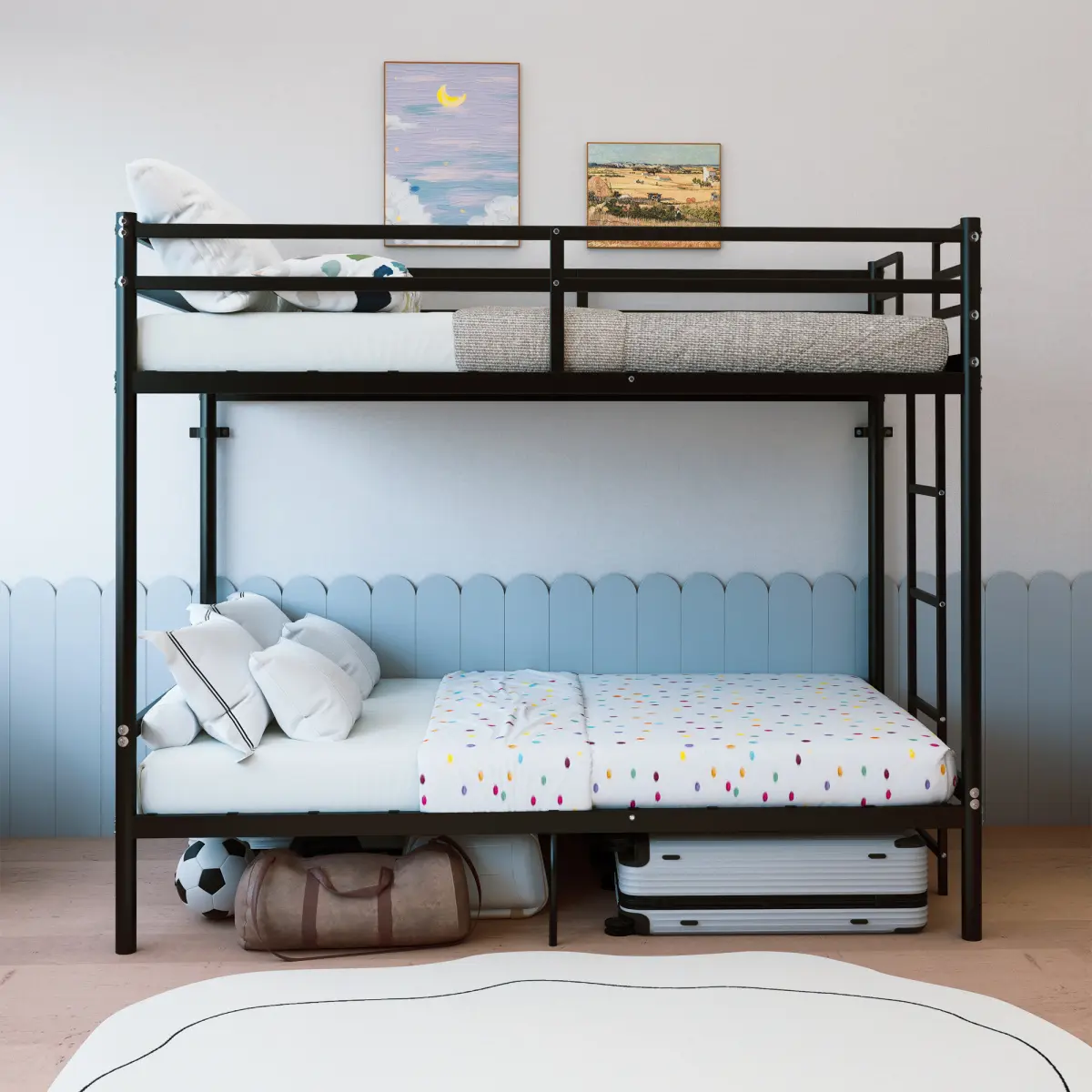 Bunk Bed with Ladder and high Guardrail, Able to Split, Metal Bunk Bed, Storage Space, Noise Free,Twin Over Twin Size,Black