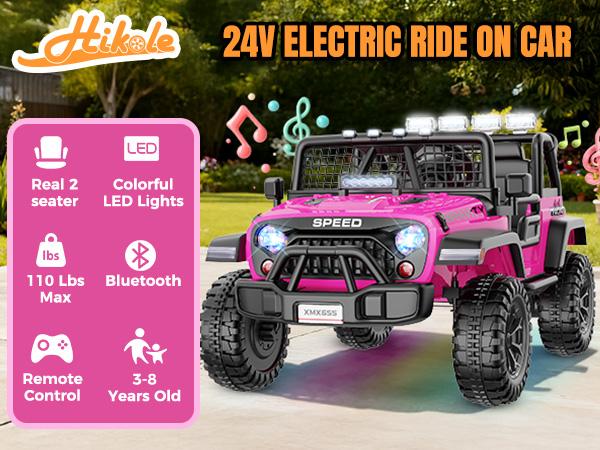 Hikole 24V Electric Jeep Car for Kids with Parent Remote, Power Ride on Wheels, Kid Cars to Drive for Boys Grils w/LED Lights, Bluetooth, 3 Speeds, Music & Horn Hikole 24V Electric Jeep Car for Kids with Parent Remote, Power Ride on Wheels, Kid Cars to Drive for Boys Grils w/LED Lights, Bluetooth, 3 Speeds, Music & Horn