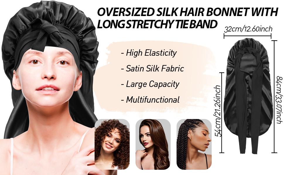 【Spring Glow-Up】Women's Satin Braid Bonnet - 2 Count Large Long Silk Sleep Cap with Stretchy Tie Band for Braid Multifunctional Elastic Heatless (Black&Leopard Print) 【Spring Glow-Up】Women's Satin Braid Bonnet - 2 Count Large Long Silk Sleep Cap with Stretchy Tie Band for Braid Multifunctional Elastic Heatless (Black&Leopard Print)