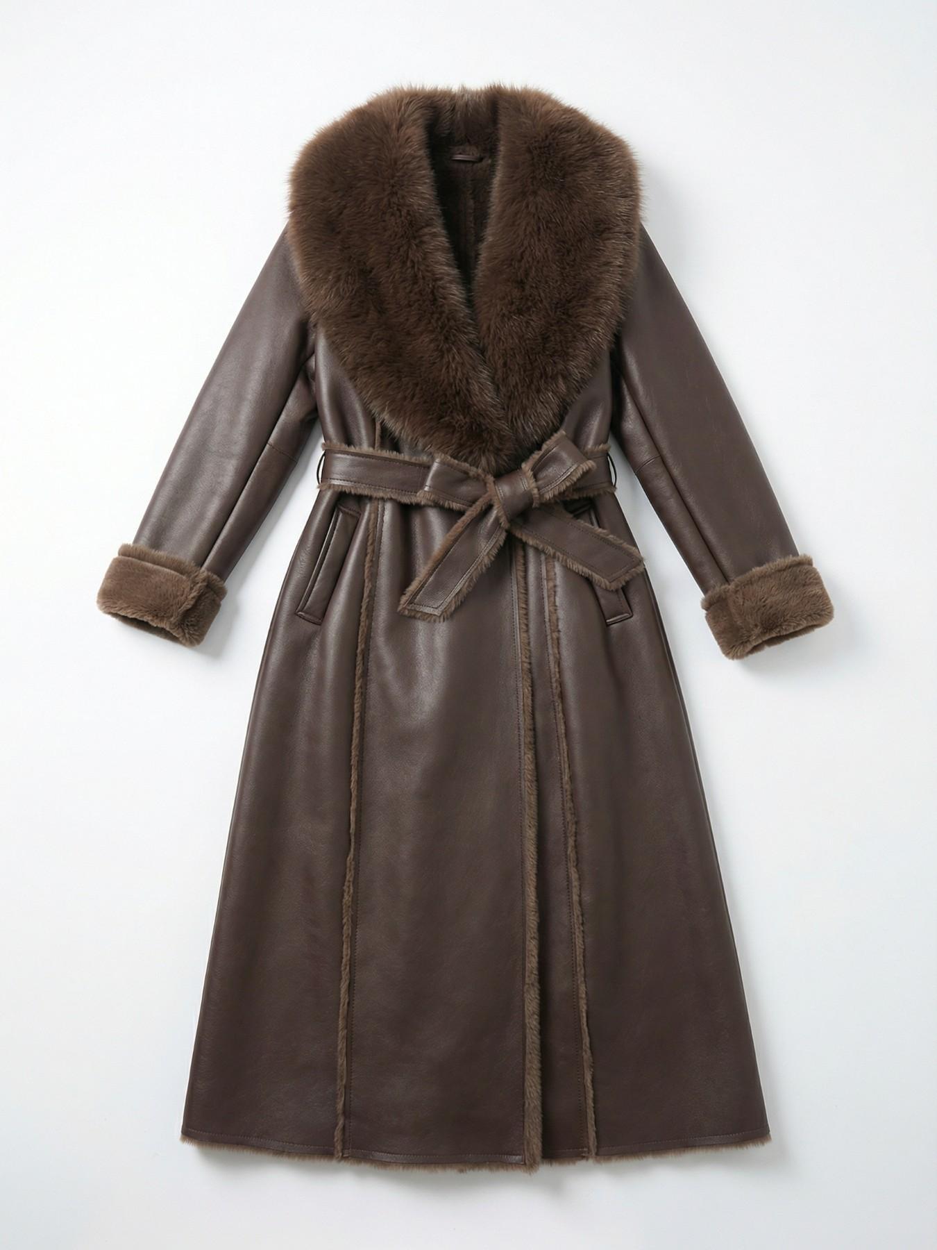 Women's Winter Fashion Fake Fur Coat, Long Sleeve Loose Fit Medium-Length Jacket, Vintage Style Artificial Leather Outerwear