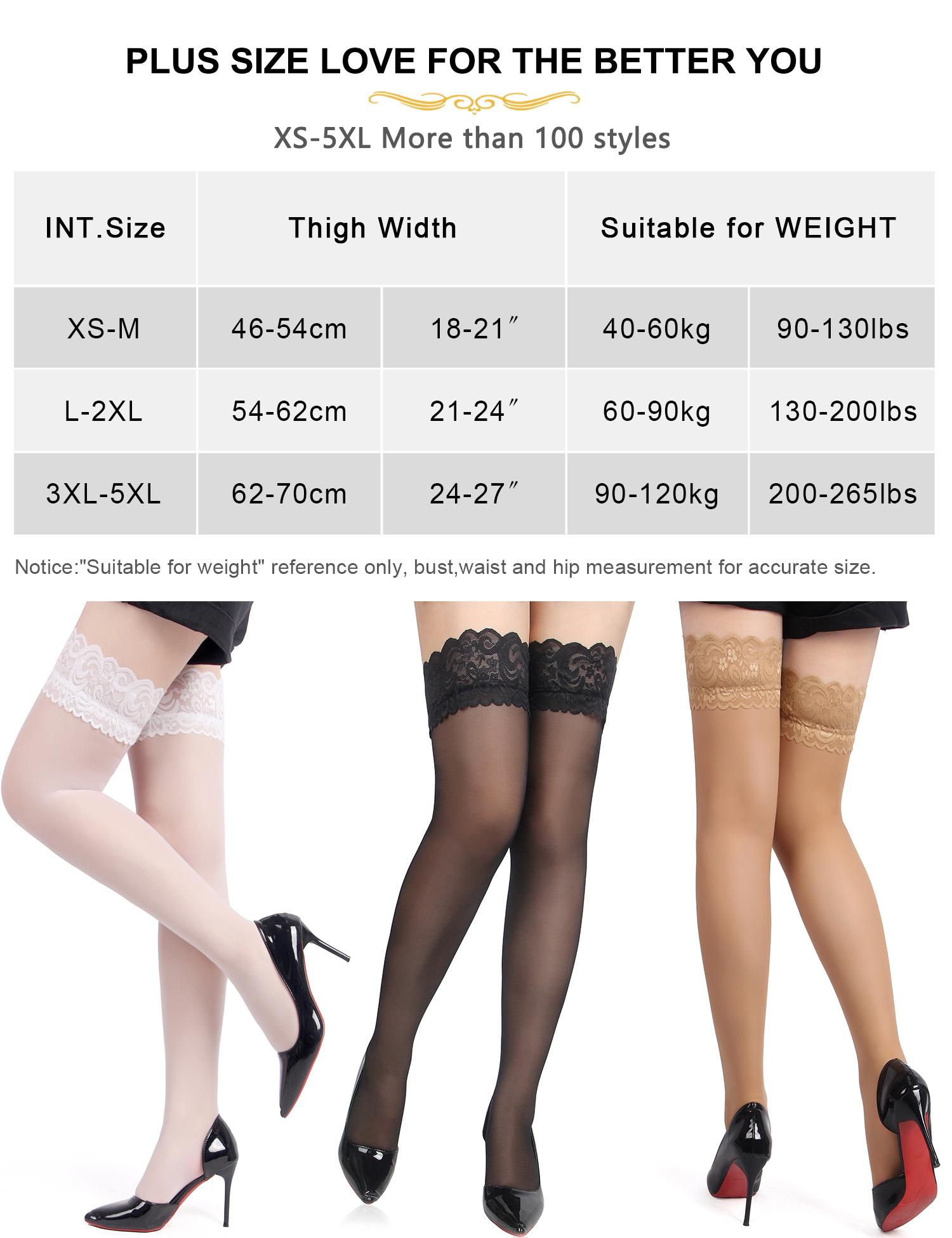 Women's Plus Size Black Thigh High Stockings Antiskid Silicone Knee Lace Top Up Silky Semi Sheer Pantyhose for Women Sexy Vintage Lace Stockings XS-5XL SpringStatements Women's Plus Size Black Thigh High Stockings Antiskid Silicone Knee Lace Top Up Silky Semi Sheer Pantyhose for Women Sexy Vintage Lace Stockings XS-5XL SpringStatements