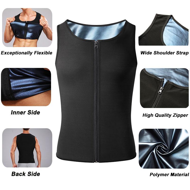 Men's Zip Up Sweat Sauna T-Shirts,Men Body Shapr Vest Tank Top,Fitness Workout Sports Vest ,Gym Excerise Sleeveless Top