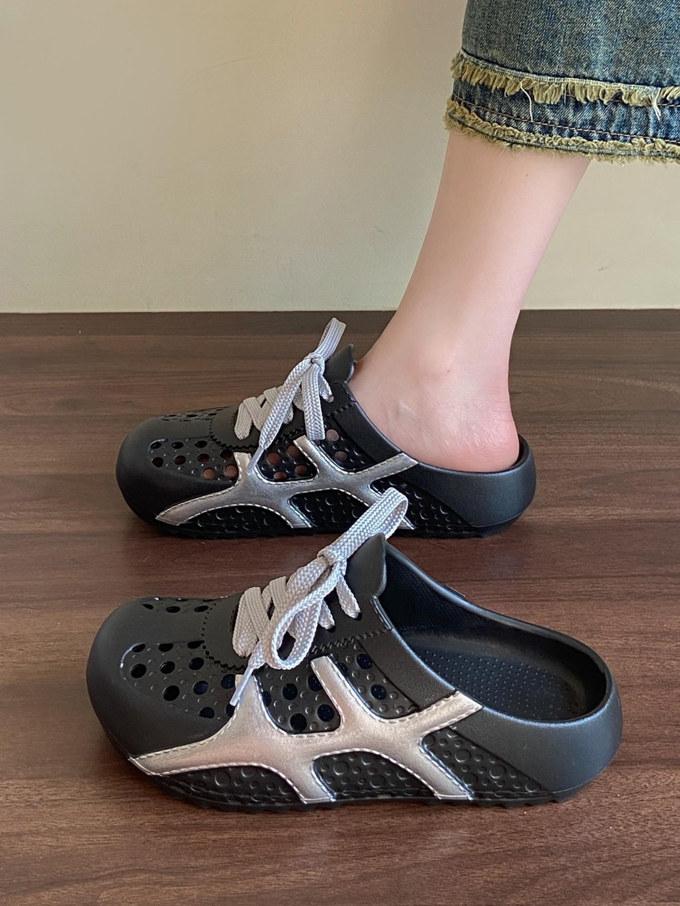 Unique Soft Sandals, Non-Matching Design, Women's Home & Outdoors Slippers, Casual PU Leather Patchwork Eva Sole, Less Than Ankle Height