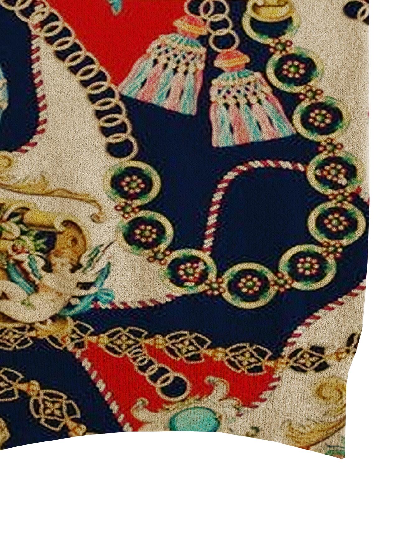 Women's Elegant Baroque Print Stand Collar Fitted Sweater, Fall Winter Casual Long Sleeve Knitwear, Comfortable Warm Top for Daily Wear