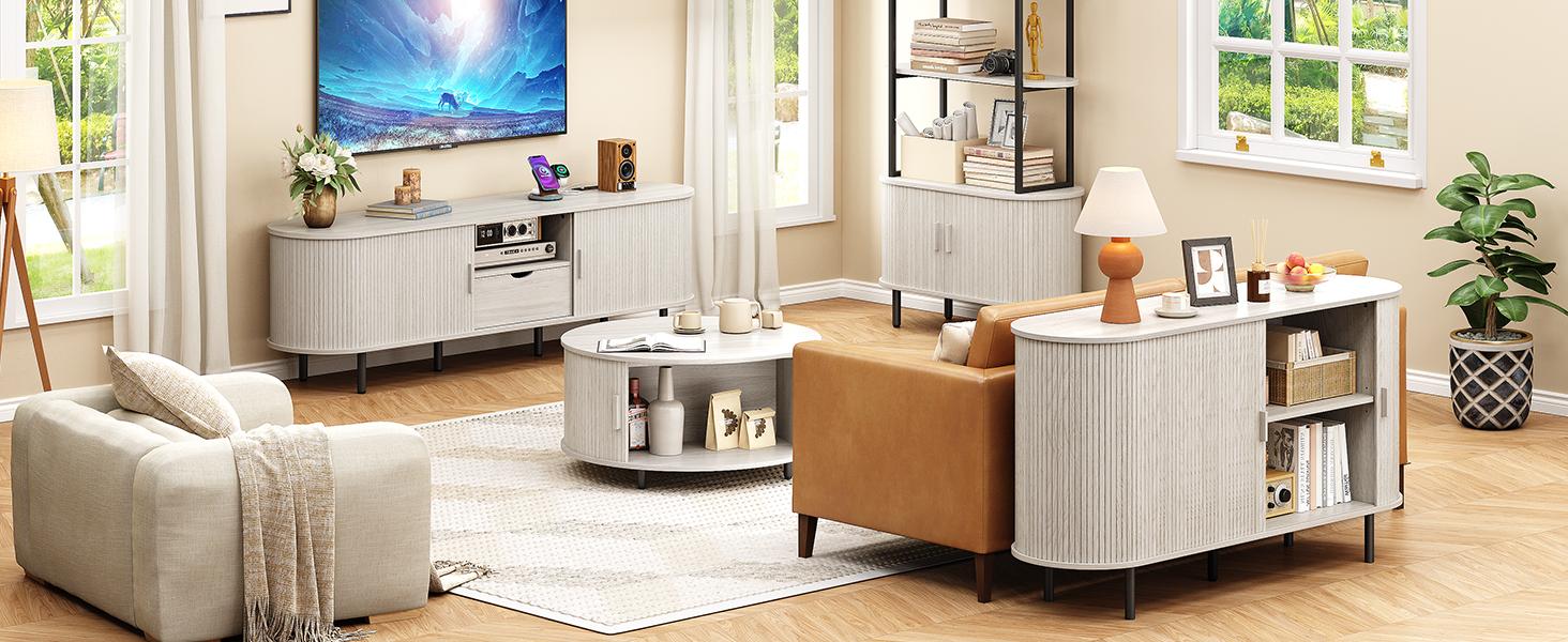 【BackToSchool】ONBRILL Tv Stand With Storage And Shelves Designed To Fit 55’’ - 80’’ Tvs. Wood Entertainment Center For Living Room And Bedroom, Media Console And Modern Tv Console Table