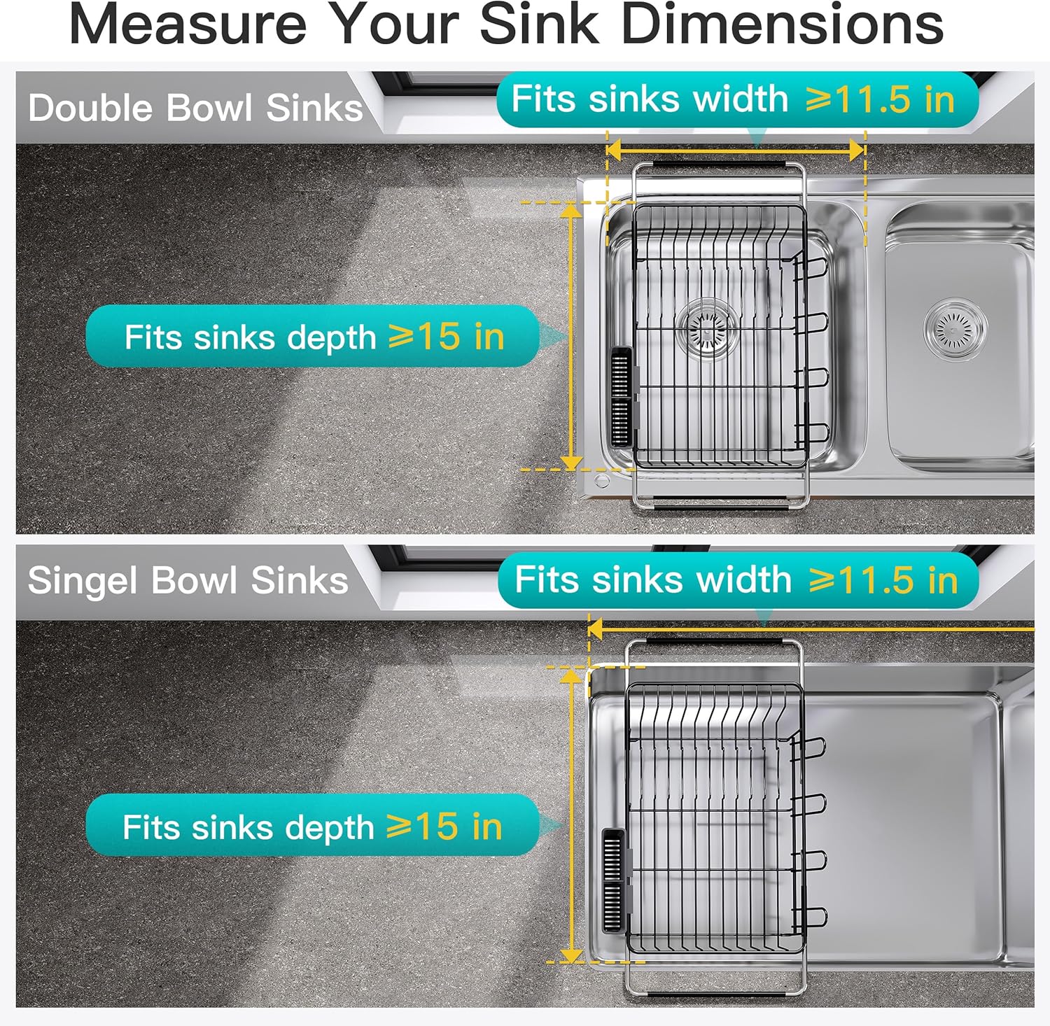 Dish Drying Rack for Sink, Expandable Stainless Steel Dish Drainer with Utensil Holder, Silver Over Sink and Inside Sink Dish Dryer Rack for Plates, Bowls, Cups and Kitchen Counter Storage