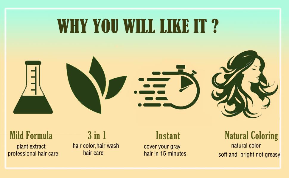 Instant Herbal Blonde Brown Hair Color Shampoo for Women and Men-3 IN 1 Shampoo Hair Dye Works in Minutes, Long Lasting Brown Hair Shampoo，Haircare