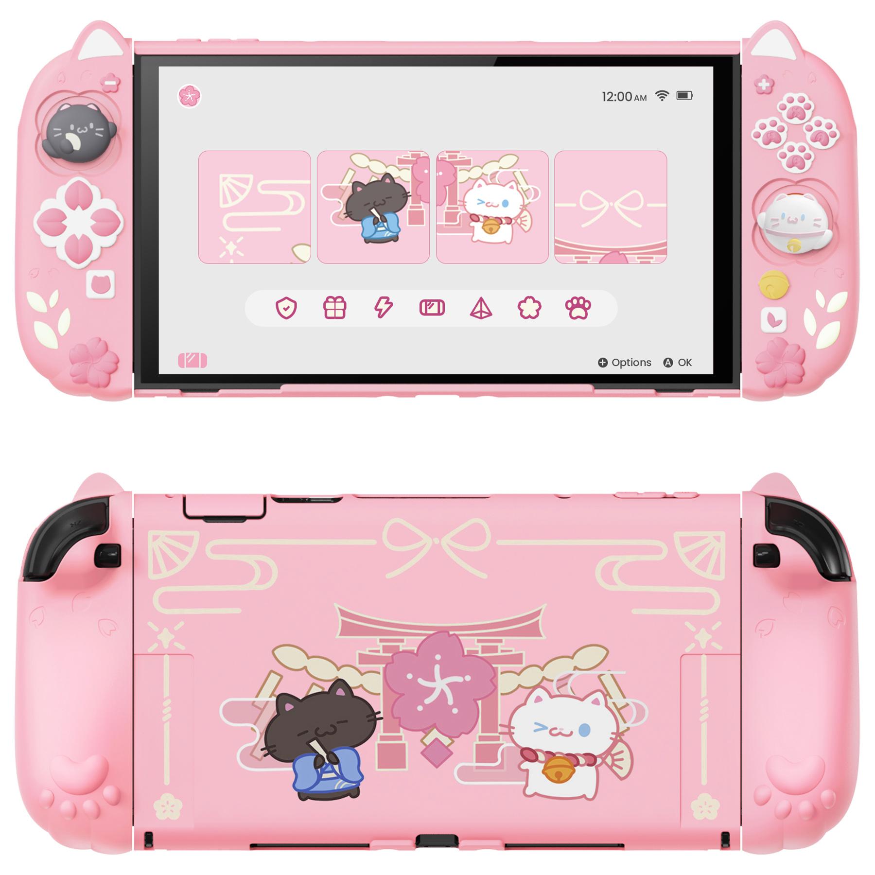 PlayVital [for Nintendo Switch 2 (2025 Version)] Protective Silicone Grip Case  - Joycon Covers + Dockable Protection + Extra Adjustable Stand & Thumb Grips- Cherry Blossoms Kitten & Good Night Bear & Magic Wings, Not compatible with the original Switch 1