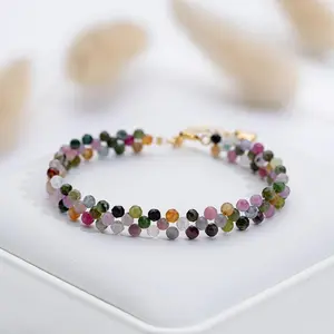 3MM Natural Stone Tourmaline Bracelet on Hand For Women Jewelry Party Wedding Luxury Gift  Amethyst Handmade Adjustable Bangle