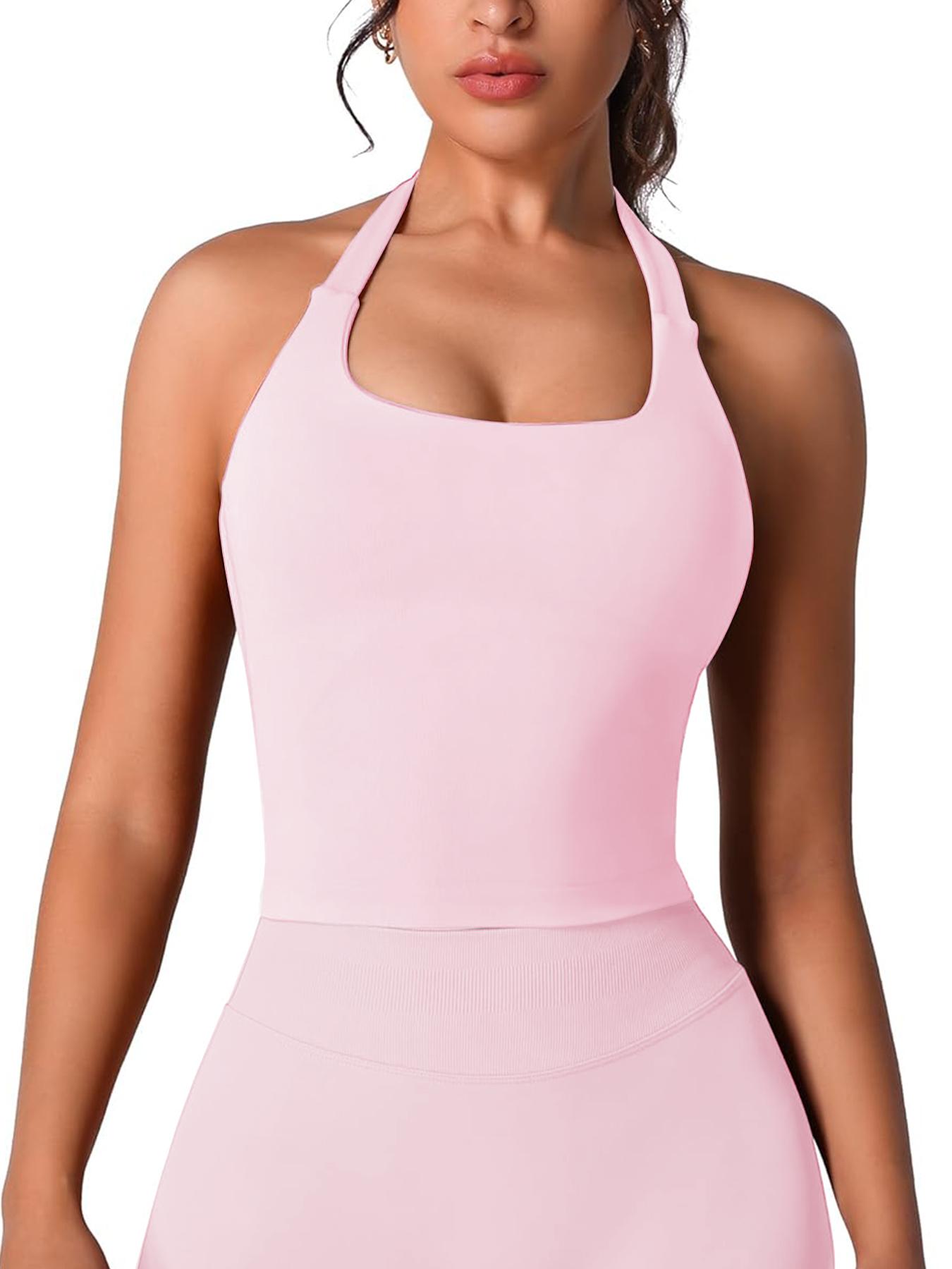 Women's Solid Removable Chest Pads Sports Tank Tops, Comfortable Breathable Workout Tops for Yoga Gym Workout, Ladies Sportswear for All Seasons