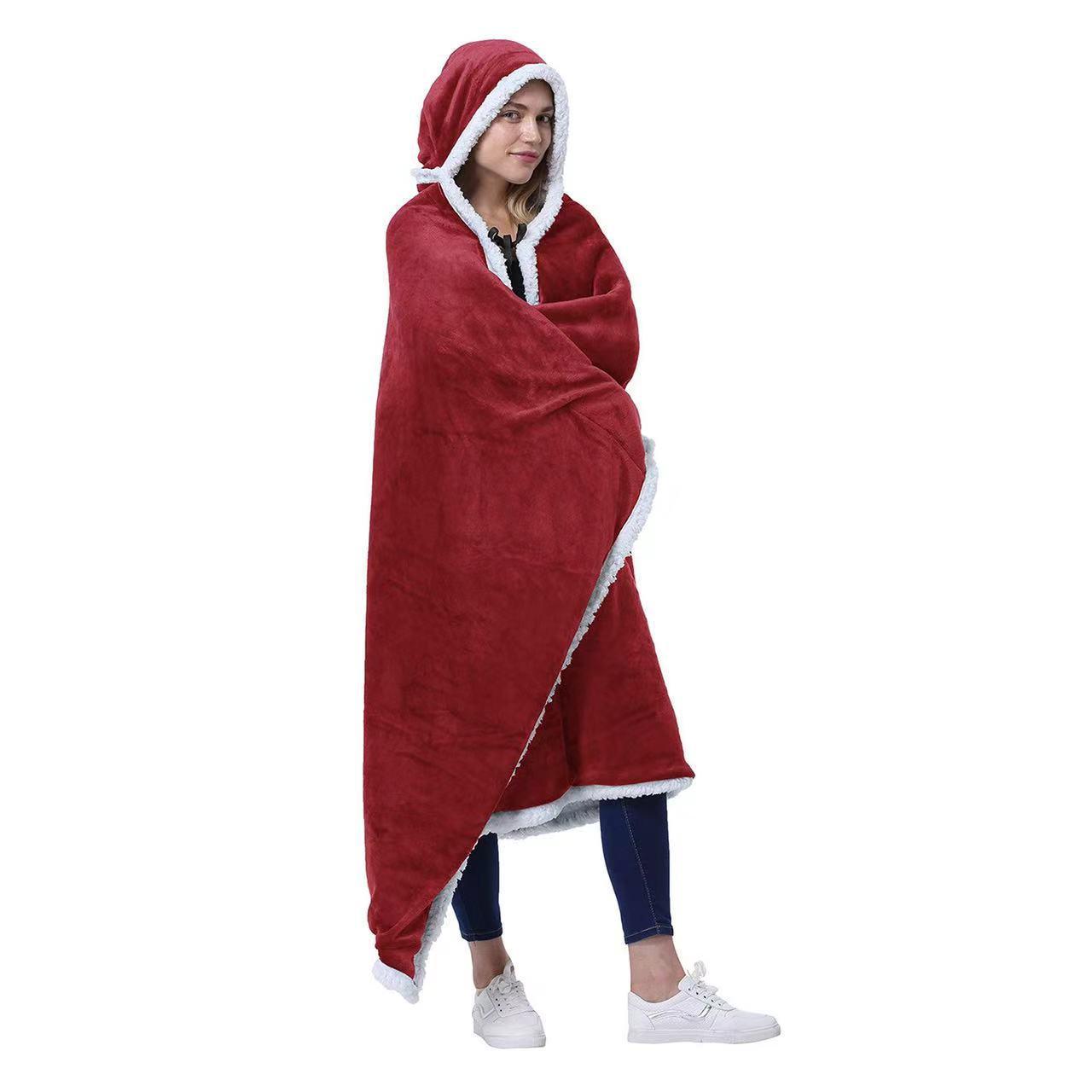 Large Winter Lamb Fleece Wearable Blanket, Soft Cozy Blanket, Comfortable Plush Lining, Anti-Cold Warm Sleeve Design, Portable Gift for Family and Friends