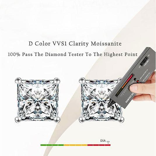 Delzzad S925 Princess Cut Synthetic Moissanite Fashionable Shiny Stud Earrings Birthday Wedding Anniversary Perfect Gifts for Women Girls Women Sturdy Minimalist Accessories Delzzad S925 Princess Cut Synthetic Moissanite Fashionable Shiny Stud Earrings Birthday Wedding Anniversary Perfect Gifts for Women Girls Women Sturdy Minimalist Accessories