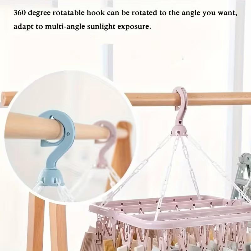 1pc Foldable Plastic Hanger with 32 Clips Multi Functional Windproof Socks Clips and Drying Hanger Clothes Hanger Space Saving Multifunctional Clothes Hanger