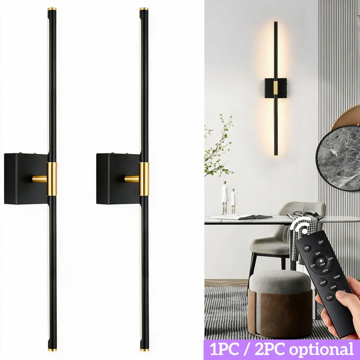 1/2 Pack 10000mAh Rechargeable Magnetic Wall Light with Remote, No Wiring Needed, Wall Sconces Battery Operated, 350° Rotatable Wireless LED Wall Sconce, Dimmable Brightness & Color Temp, Timer Function, Ambient Lighting for Home Decor