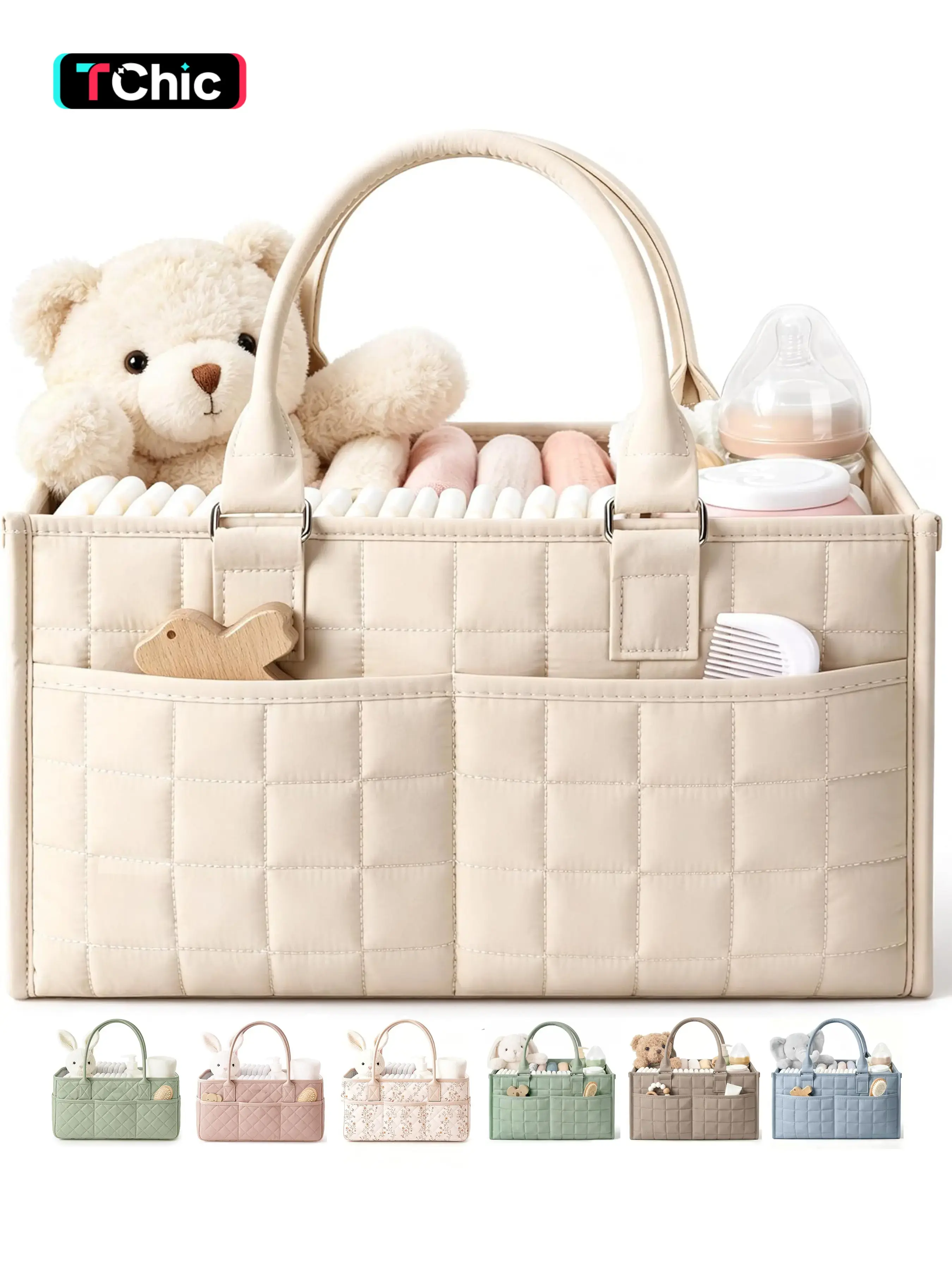 Baby Diaper Caddy Organizer, Portable Nursery Storage Basket with Handle for Newborn Boy or Girl, Gift for Baby Shower Essentials, Registry Must Have Bag, Caddie Car Organizer