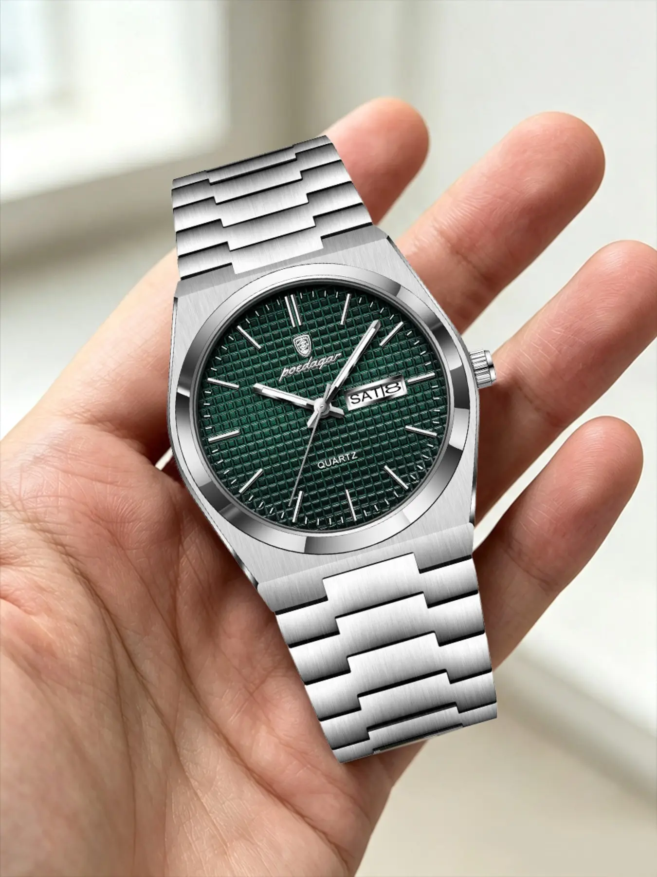 POEDAGAR luxury men's stainless steel quartz watch waterproof night light men's watch, fashionable casual men's watch, Analog Quartz Watches, suitable for daily wear and gift giving