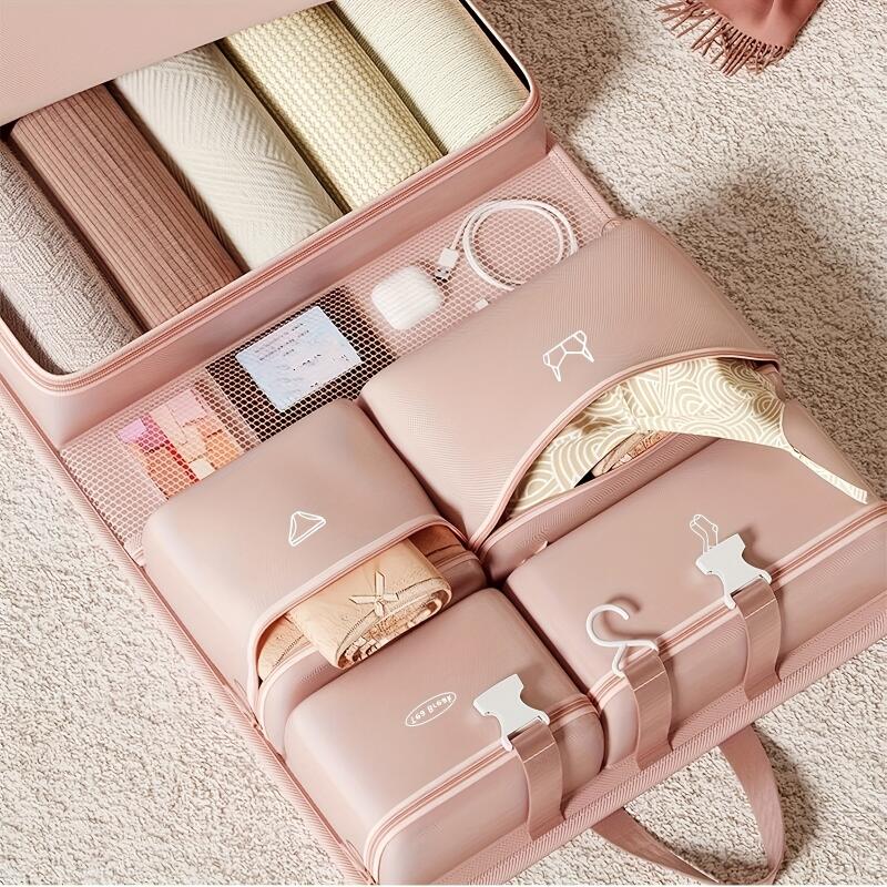 Six-In-One Travel Organizer Set, Luggage Packing Bags, Foldable Nylon Storage Pouches, 6 Zippered Compartments, Durable for Clothes and Bedding