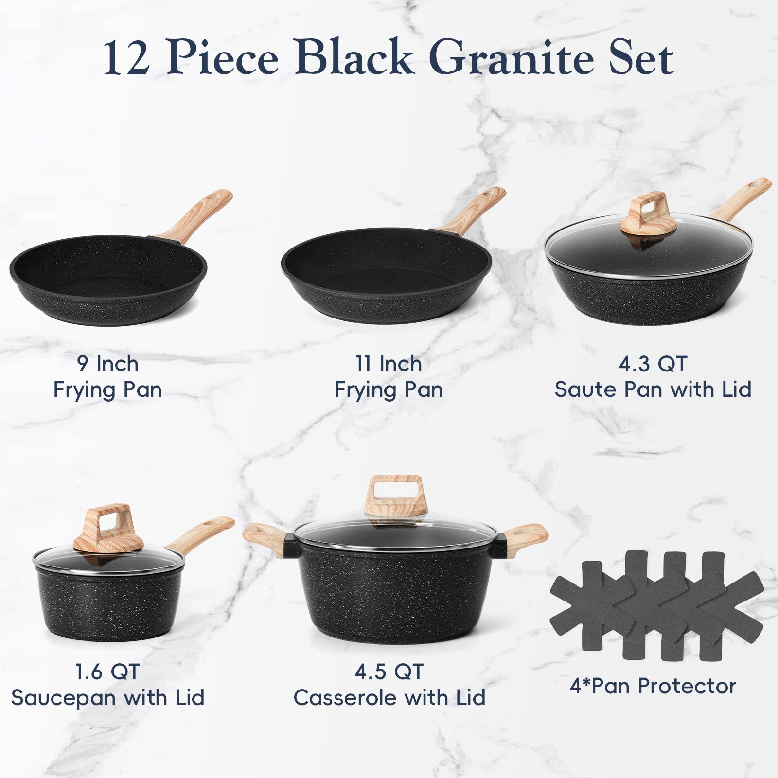 SODAY 12 Pcs Pots and Pans Set Non Stick Kitchen Cookware Sets Nonstick Induction Cookware Black Granite Cooking Set with Frying Pans, Saucepans, Silicone Shovel Spoon & Tongs (NO PFOS, PFOA) dealsforyoudays cookware SODAY 12 Pcs Pots and Pans Set Non Stick Kitchen Cookware Sets Nonstick Induction Cookware Black Granite Cooking Set with Frying Pans, Saucepans, Silicone Shovel Spoon & Tongs (NO PFOS, PFOA) dealsforyoudays cookware
