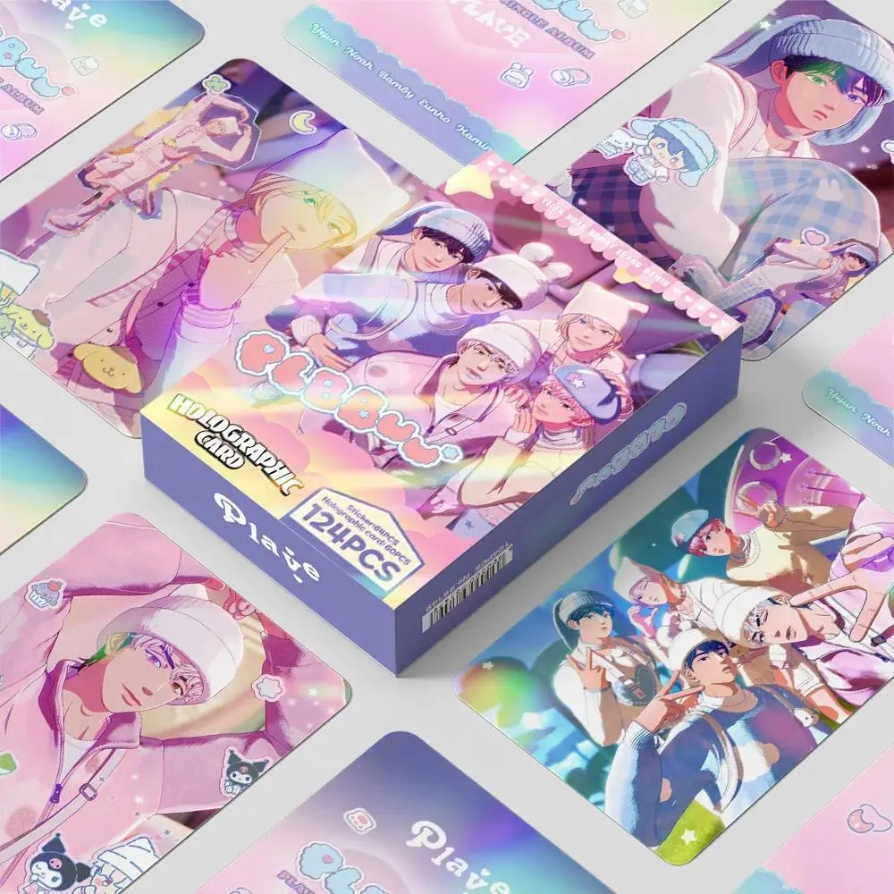 2026 hot item 124 Laser Cards PLAVE Two-Dimensional Boy Group Flash Card Animation Sticker Three-inch Photo Card LOMO Card Holographic Card Popular toys