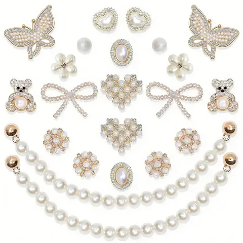 SOGLLQAM Shoe Charms for Women – Pearl & Flower Rhinestone Chain Shoe Decorations, Bling Accessories for Party & Birthday Shiny Footwear gift