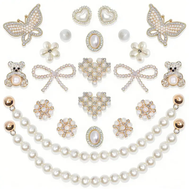 SOGLLQAM Shoe Charms for Women – Pearl & Flower Rhinestone Chain Shoe Decorations, Bling Accessories for Party & Birthday Shiny Footwear gift