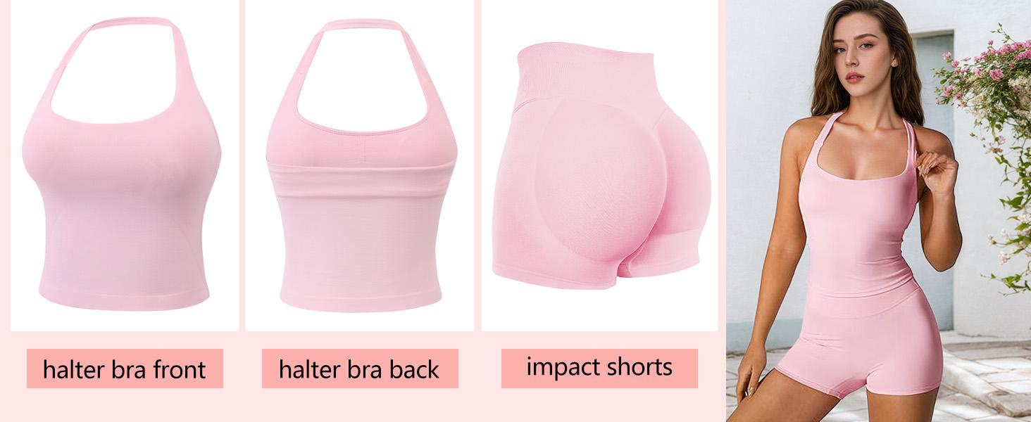 BBFIRA Halter Backless Sports Tank Top Workout Sets for Women 2 Piece, Gym Outfits Seamless Halter Backless Crop Top Scrunch Bum Shorts Tracksuit  Women's 2 Piece Workout Set Backless Halter Top & Scrunch Butt Lift Shorts Seamless Sporty Clothes SpringS