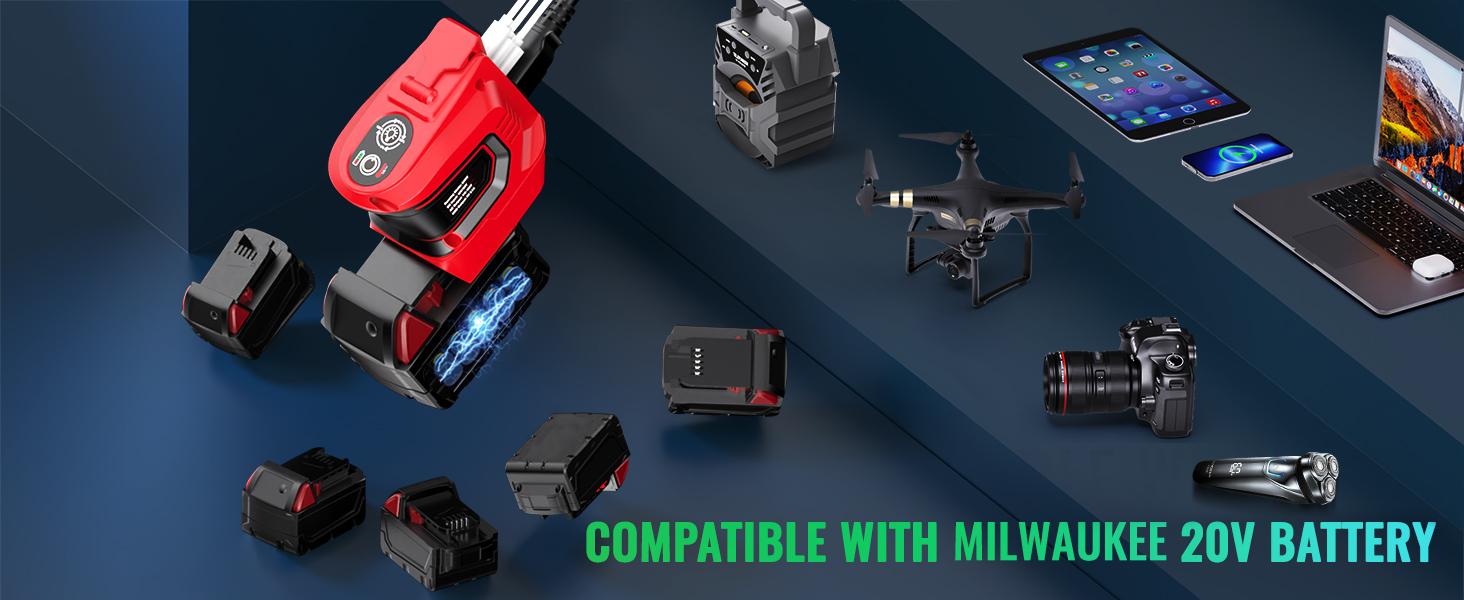 200W Power Inverter Compatible with Milwaukee 18V Battery, Battery NOT Included, DC 18V to AC 110V~120V Battery Inverter, Portable Power Station Generator with 2 USB Ports & 1 Type-C & 1 AC Outlet 200W Power Inverter Compatible with Milwaukee 18V Battery, Battery NOT Included, DC 18V to AC 110V~120V Battery Inverter, Portable Power Station Generator with 2 USB Ports & 1 Type-C & 1 AC Outlet