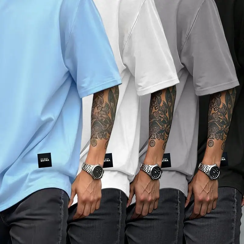 Men's Classic Solid Color Short Sleeve 4-Pack, Round Neck T-Shirts, Loose-Fit Casual Wear, Summer Essential Outdoor Clothing, Menswear