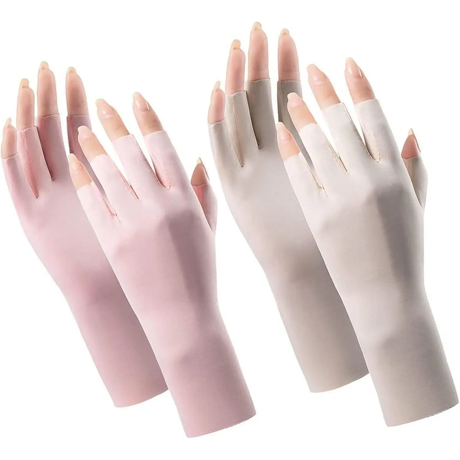 Women Cool Ice Silk Fingerless Driving Gloves Sunblock Non-Slip Outdoor Light-Thin Gloves Fishing Hiking Outdoor