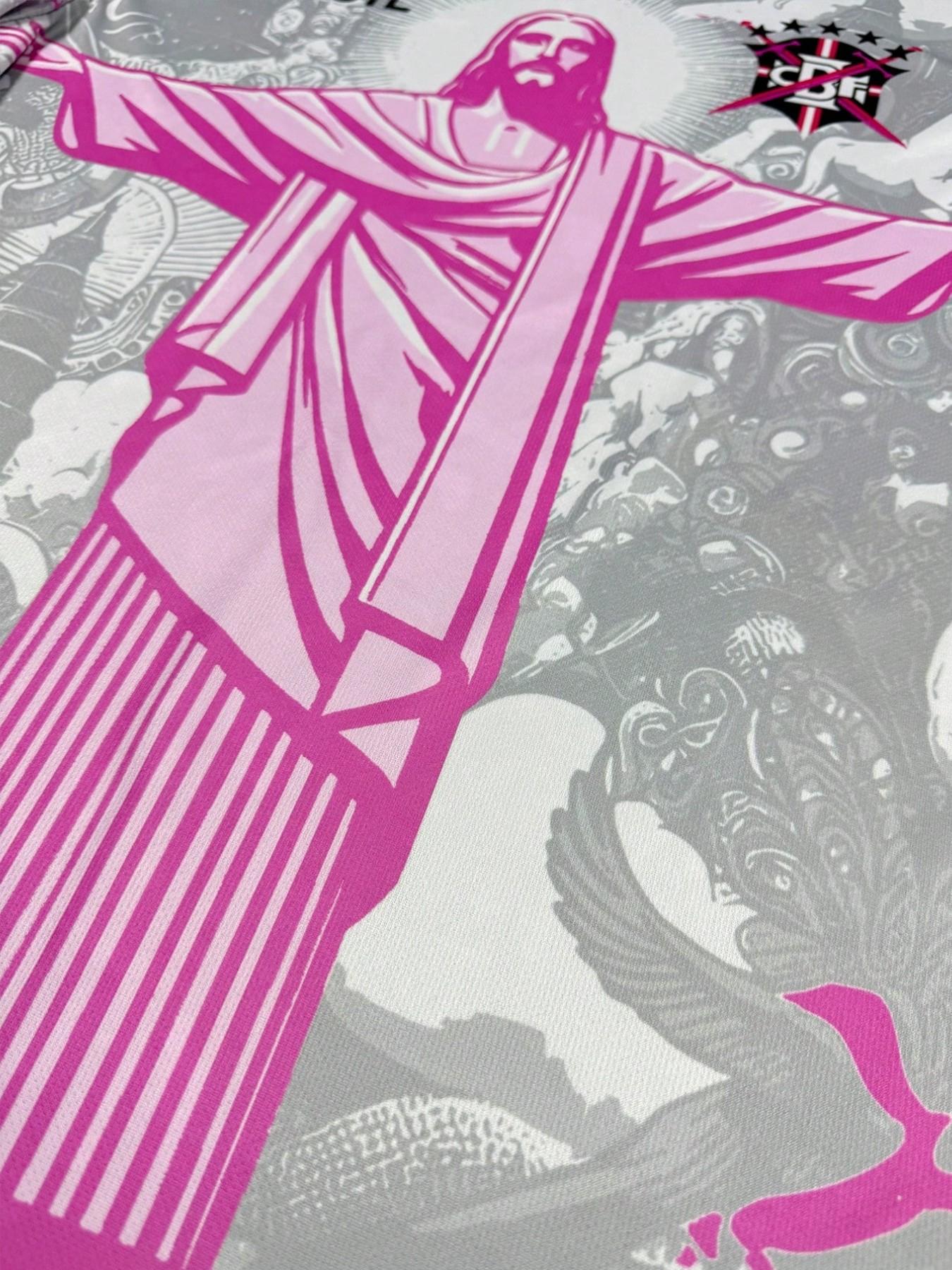 Men's Brazil Christ the Redeemer Art Print Soccer Jersey, Graphic Short Sleeve Football Shirt, Trendy Street Fan Apparel