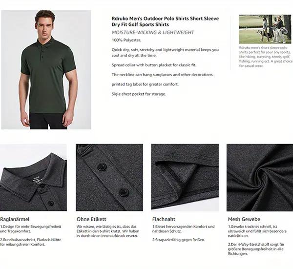 6 Pack  Mens Polo Shirts Performance Short Sleeve Golf Shirt Moisture Wicking Athletic Casual Collared T-Shirt