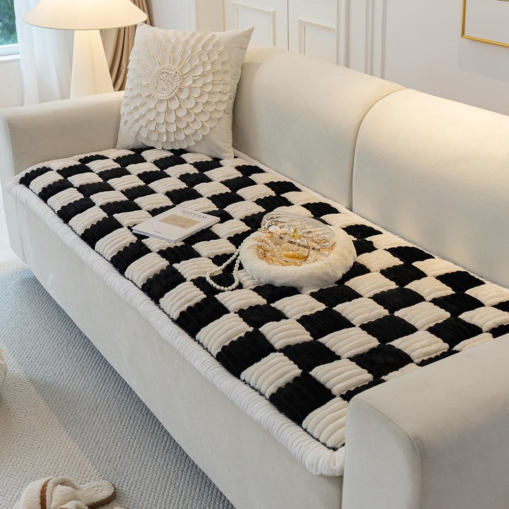 Plaid Pattern Sofa Cover, 1 Count Non-slip Sofa Seat Cover, Thickened Wear-resistant Sofa Cover, Dust-proof Couch Protector for Home Living Room, Reusable Sofa Cover