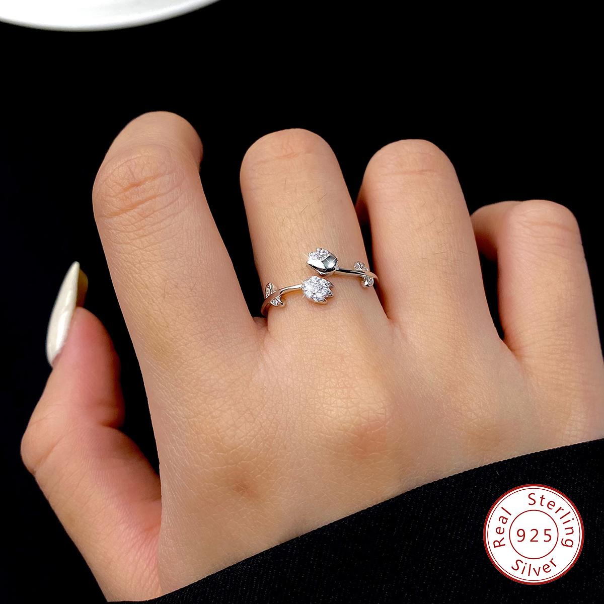Esberry Small zircon full tulip ring Women's Original 925 Sterling Silver Wedding Ring