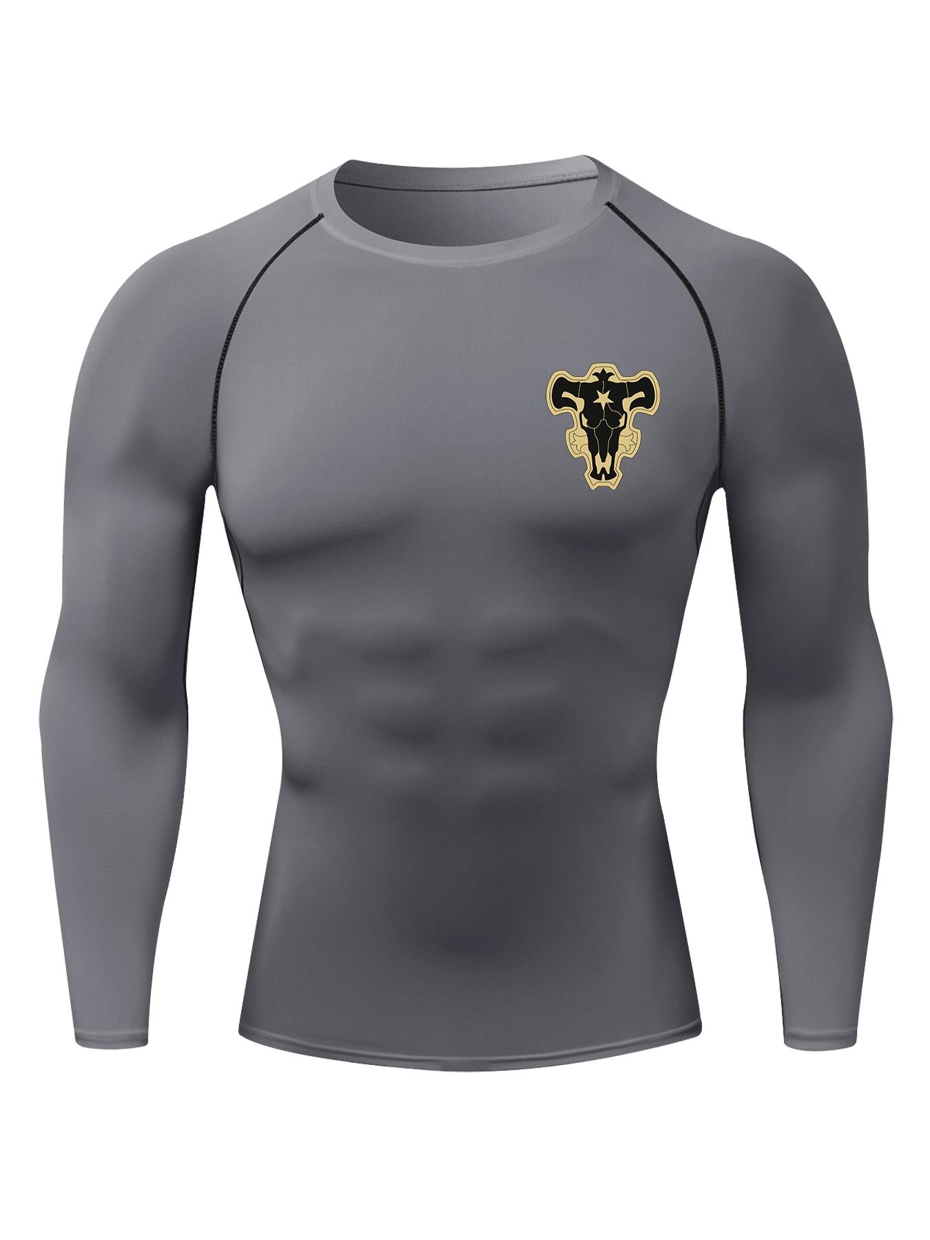 Men's Regular Fit Bullhead Print Raglan Sleeve Tee, Casual Sporty Round Neck Long Sleeve T-shirt for Spring & Fall, Men's Top for Daily Wear Athletic Sports Clothing