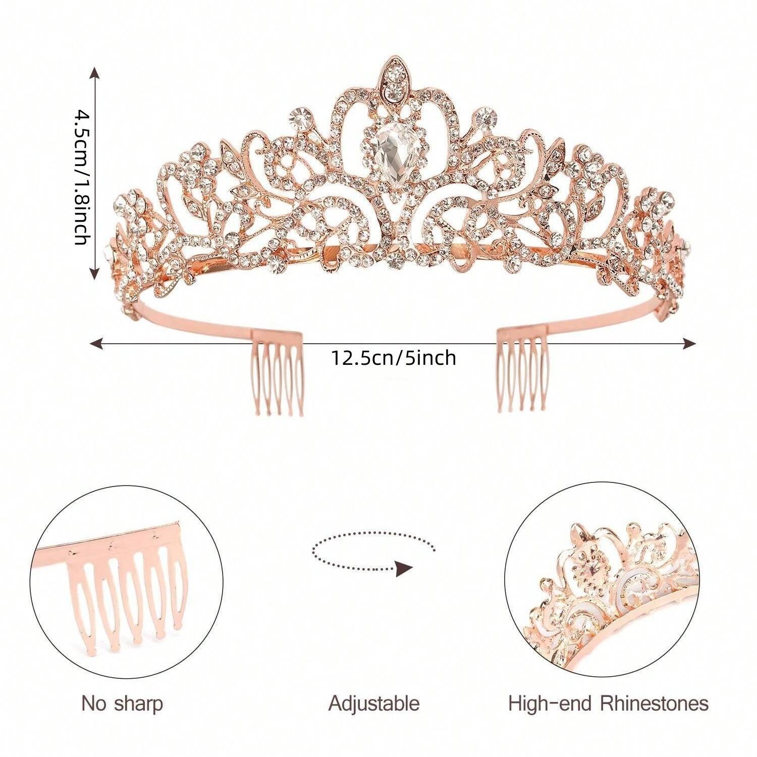 Rose Gold Birthday Crown Set for Girls, Party Accessories, Women's Belt & Headband, Perfect Gift for Birthdays, Stylish Hair Accessory