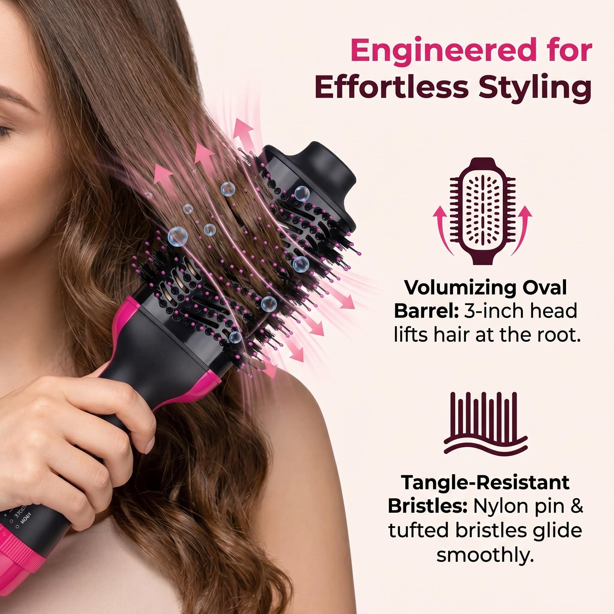 Professional One-Step Hair Dryer Brush, Fast Heating Hot Air Styler, Ionic Blow Dryer & Volumizing Hair Straightener Comb, Salon-Quality Hair Styling Tool for Drying, Straightening & Curling