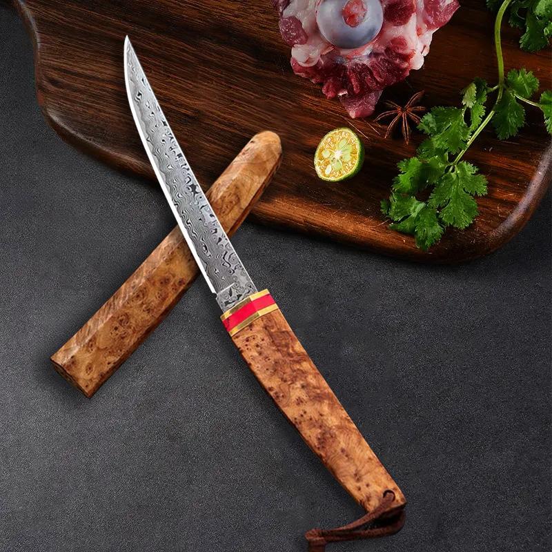 High quality Damascus steel boning knife, barbecue knife, chef's knife, comfortable grip, easy and stable to use, very suitable for kitchen, camping barbecue cooking, a gift for men