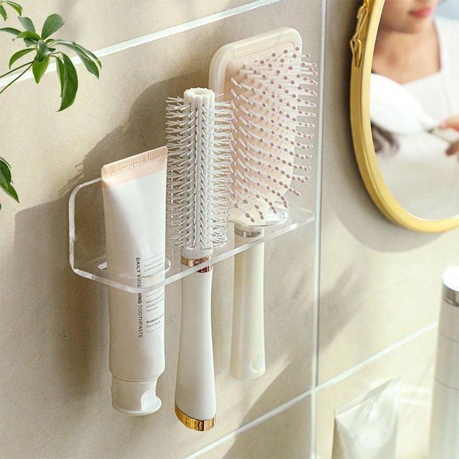 1pc Multifunctional Bathroom Comb Holder Shelf Wall-Mounted Storage Box, No Drilling Required