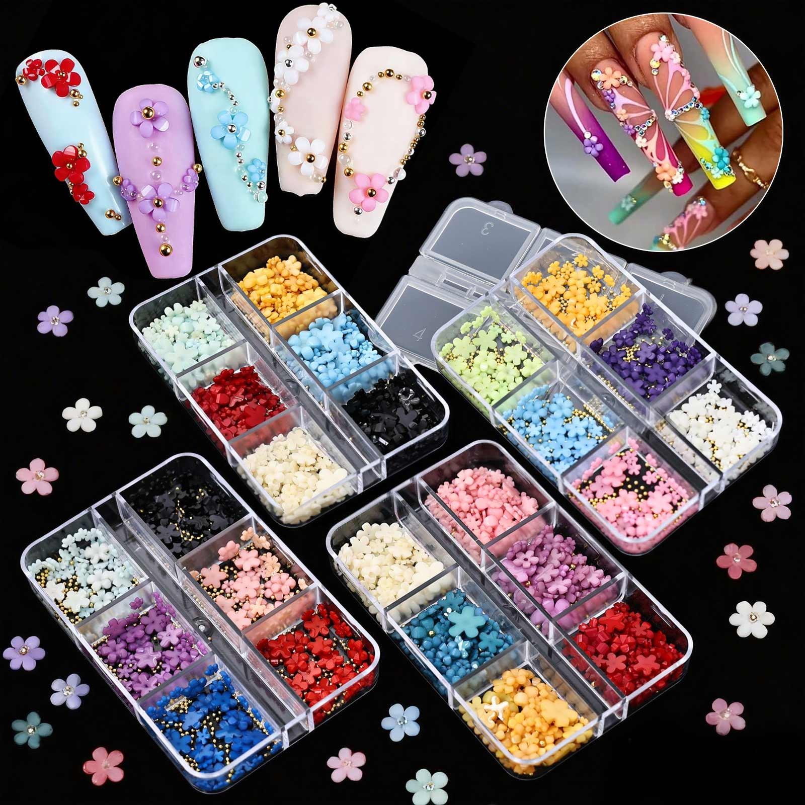 Multicolor five-petal flower nail art accessories, available in 6 compartments/12 compartments/24 compartments, ultra-thin cherry blossom petals, suitable for various styles of nail decoration, for professional nail salons